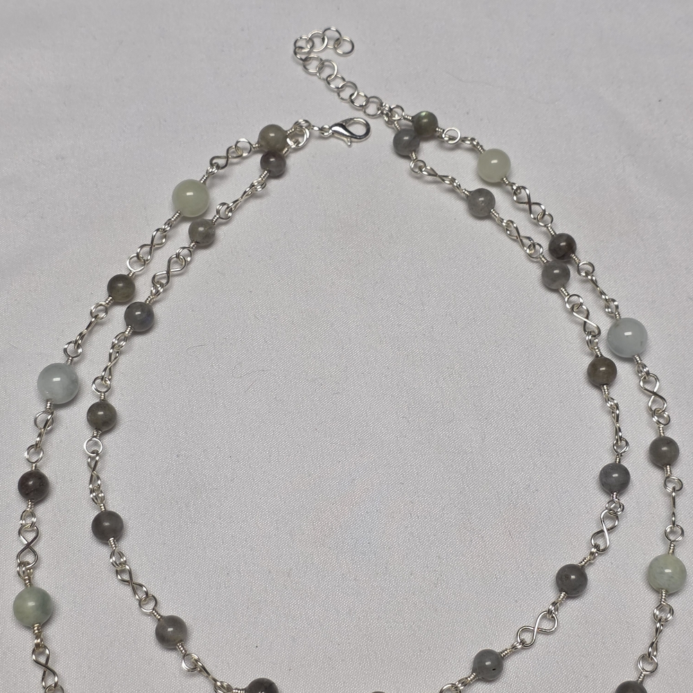 Elegant Snow Quartz Heart Necklace with Moonstone & Morganite - Picture 5 of 6